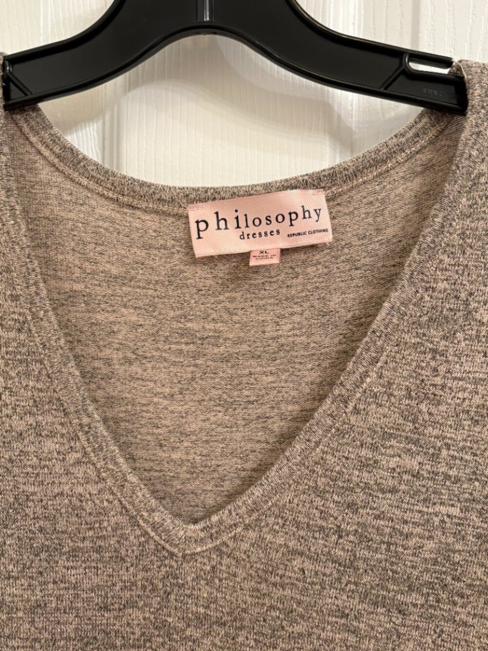 Philosophy Knit V Neck Short Sleeve Heathered Taupe Stretchy Dress size XL - Picture 3 of 6